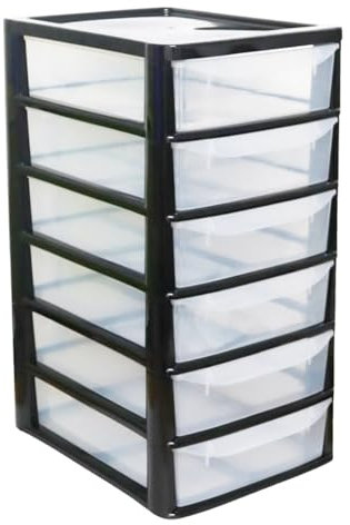 SIDSONS 6 Drawers Storage Unit, A4 Plastic Storage Drawers, Desktop Table top Organiser Storage Tower Unit for Home, School, Office, Bedroom & Living Room Height 57cm, Width 28cm, Depth 35cm