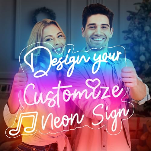Laybasic Neon Schild Personalisiert, LED Neonlicht Schriftzug für Wanddekoration, Leuchtschild Namensschild Individuelle für Geburtstag Party Hochzeit Geschenk Bar Deko Laden Logo (26-140cm)