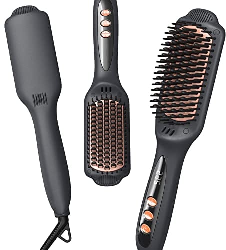 LANDOT Hair Straightener Brush Heated Straightening Brush: Negative Ion Ceramic Hot Hair Brush Straightener for Smooth Frizz-Free Hair