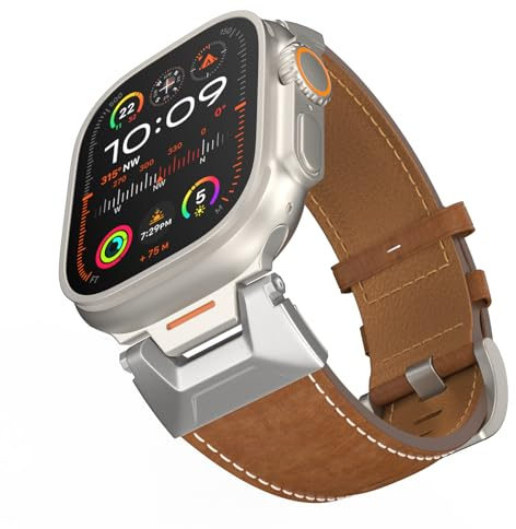 TiMOVO Cinturino Compatibile con Apple Watch 49mm 46/45mm 44mm 42mm, Cinturino in Pelle a Sgancio Rapido Regolabile per iWatch Ultra 2 Ultra SE Series 10 9 8 7 6 5 4 3 2 1, Marrone