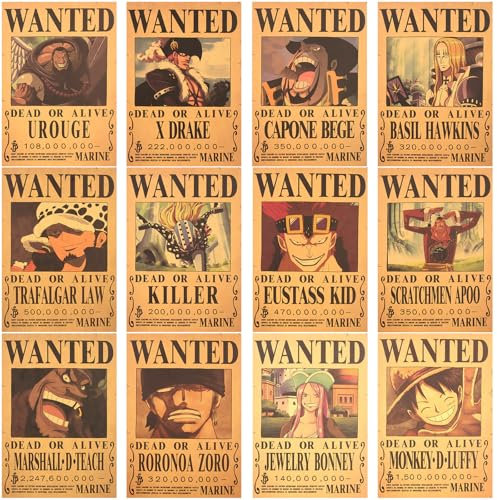 KEVRDRT Wanted Poster Vintage, Anime Poster, Posters7,5 x 11,2 Zoll, Wandcollage-Kits, Schlafzimmer Wandcollage, geeignet für Anime-Fans, Geschenk, Jungen, Mädchen, Raumdekoration (Chaoxinxing)