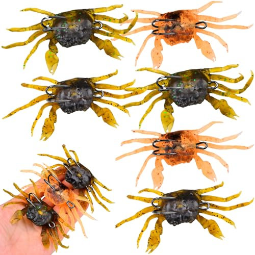 Crab Lures - 6pc Soft 3D Crab Bait Lures with Sharp Hooks, 5.1 Inch Waterproof for River, Stream, Lake, Saltwater
