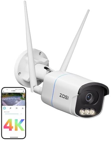 ZOSI AuroraLux 4K WLAN Überwachungskamera Aussen, 8MP 2,4/5GHz WiFi Kamera Outdoor mit Echtfarben-Nachtsicht, F1,0-Blende, KI Personenerkennung, Netzstrombetrieben, C186A