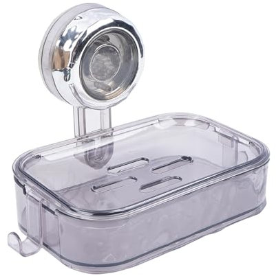 VirtuGro Suction Soap Holder Wall Mounted Soap Dish for Shower Max Hold 5KG, Plastic No Drill Shower Soap Dish Holder for Bathroom Kitchen Tub, Waterproof & Removable