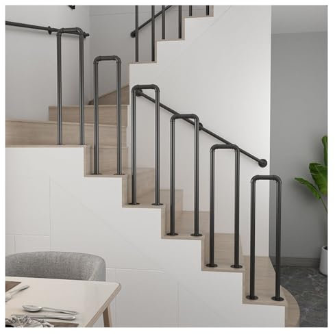 U-förmiger Handlauf aus Metall für Dachbodentreppen, dekoratives Geländer für den Innen- und Außenbereich mit Halterungen, schwarz (45 cm)