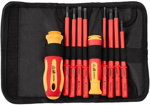 Conjunto de herramientas electricistas de 10 piezas, juegos de destornillador eléctrico intercambiables, juegos de destornillador aislados, juego de destornillador de alta dureza eléctrico para juego