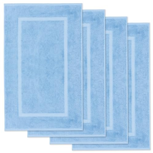 Lavea® 4er Set Badematte 50x80 cm – Delphinblau | Badezimmerteppich 100% Baumwolle, 800 g/m², saugstark, waschbarer Badteppich, Badvorleger – Frottierserie Elena
