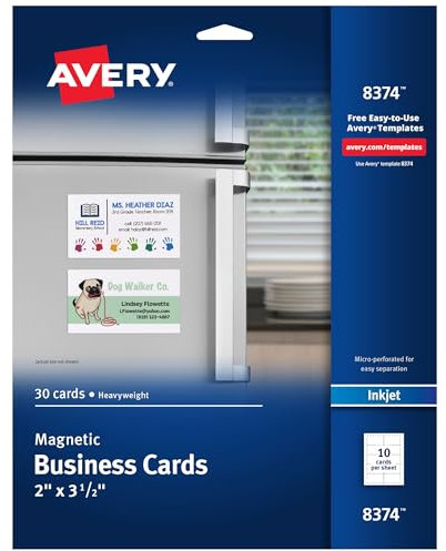 Avery 8374 Magnetische Visitenkarten, 2 x 8,9 cm, weiß, 10 Karten pro Blatt (30 Karten) - Mattweiß