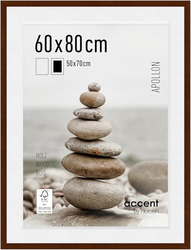 accent by nielsen Bilderrahmen mit Passepartout, 60 x 80 cm, Holz, Wengé, Posterrahmen zum Aufhängen im Hoch- & Querformat, Echtglas, Apollon