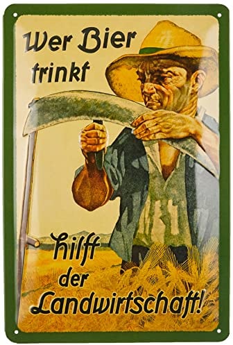 Nostalgic-Art Retro Blechschild, 20 x 30 cm, Wer Bier trinkt hilft der Landwirtschaft – Geschenk-Idee für Bier-Fans, aus Metall, Vintage Design mit Spruch, Blechschilder Sprüche, Bier-Deko