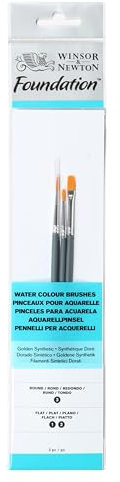Winsor & Newton Foundation Pinceaux Aquarelle Synthétique Doré X3 3/1/2
