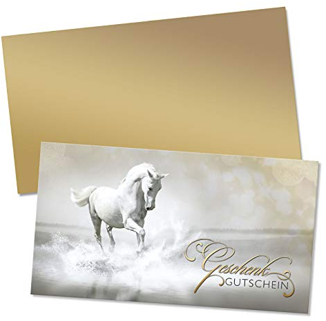 GESCHENKGUTSCHEINcom by POS-HAUER. Gutschein-Set. 50x Gutschein + Kuvert. Für Reisporthandel Reitsport Reitstall. Reitgutschein, blanko zum selber Ausfüllen.