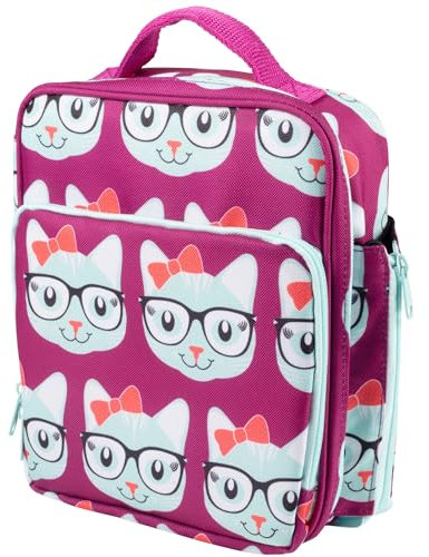 Insulated Durable Lunch Bag - Reusable Meal Tote With Handle and Pockets - Kitty by Bentology