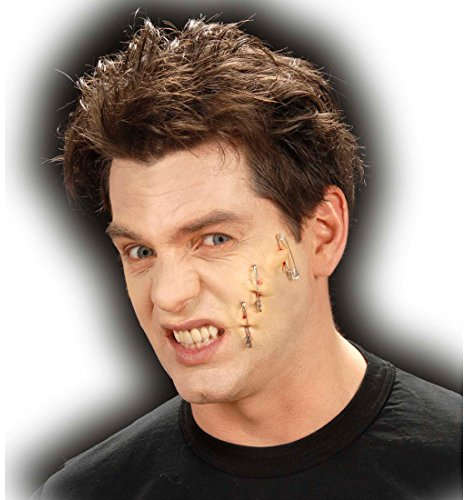 Piercing Wunden Latex Applikation Klammern mit Kleber, 3er Set F/X Latexapplikation Verletzung Zombie Effekt Schminke Horror Make Up Theaterschminke Halloween Profischminke