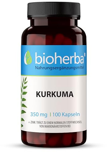 Kurkuma Kapseln – 100 Stück mit 350 mg Curcuma-Extrakt hochdosiert mit Curcumin und Zink pflanzliches Ergänzungsmittel von BIOHERBA PZN 17192096