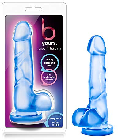 Blush B Yours: Sweet N' Hard 7 Dildo ~ 1.5 Wide Realistic Feel Dildo w/Balls ~ Suction Cup Strap-On Compatible ~ G-Spot Clitoral Stimulating Vaginal Pegging Anal Sex Toys for Women Men Couple ~Blue