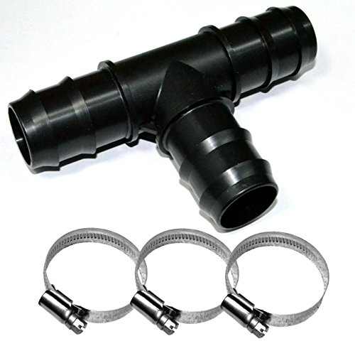 TS-TRADES T-Stück Tülle Verbinder für Ø38 Schlauch + 3 Stück V2A (W4) Schlauchschellen für Pool, Teich, Garten etc.