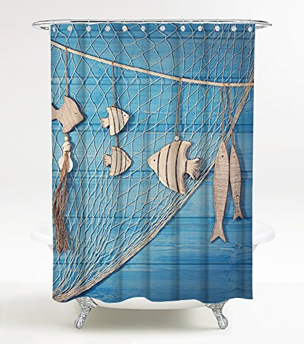 Sanilo Duschvorhang Seefahrt 180 x 200 cm, hochwertige Qualität, 100% Polyester, wasserdicht, Anti-Schimmel-Effekt, inkl. 12 Duschvorhangringe