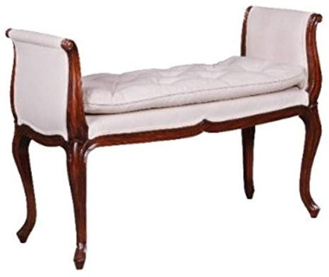 Casa Padrino Luxus Barockstil Mahagoni Sitzbank Weiß/Braun 105 x 44 x H. 74 cm - Barock & Jugendstil Möbel