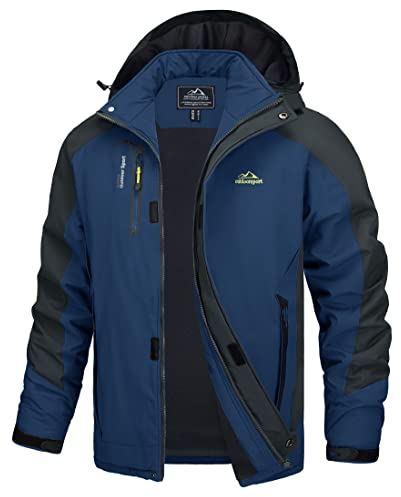 TACVASEN Herren Leichte Wasserdichte Softshell Jacke mit Abnehmbarer Kapuze, Marine Blau, DE L