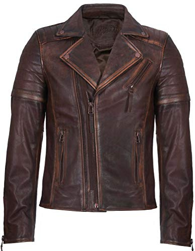 Infinity Leather Croce Marrone Zip Annata Pelle Chiodo Uomo XL