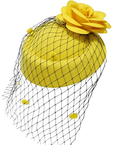 Ro Rox Chapeau Ruby de Rose Filet Vintage Retro 1940 1950 Fascinator Party Mariage - Jaune