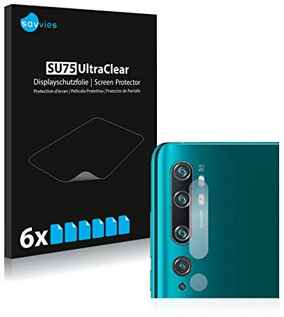 savvies Protector Pantalla para Xiaomi Mi Note 10 (SÓLO Cámara) (6 Unidades) Película Ultra Transparente