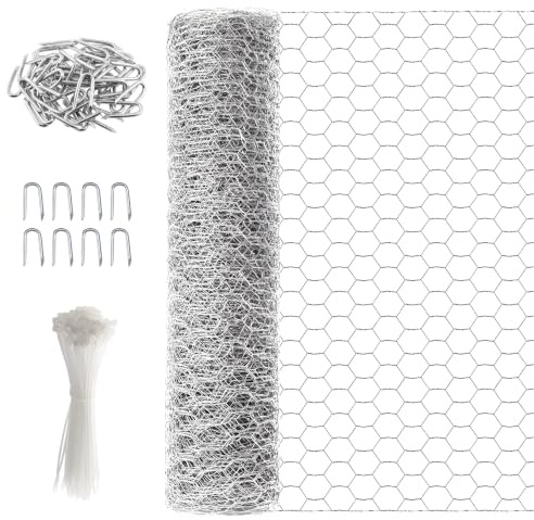 Galvanised Chicken Wire Mesh 90cm x 5m with Fixing Kit & Cable Ties | 25-30mm Galvanised Mesh With 100 U Hooks & 100 Cable Ties For Fast, Secure Installation