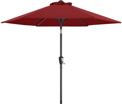 MasterCanopy 230 cm Sonnenschirm neigungsverstellbar, mit 6 Rippen und Kurbel, für Patio, Garten, Terrasse, Markt, Burgund