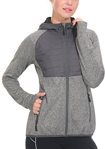 Little Donkey Andy Damen Laufjacke Sportjacke Langarm Leicht Atmungsaktive Hybridjacke mit Taschen Daumenloch Grau Heide M