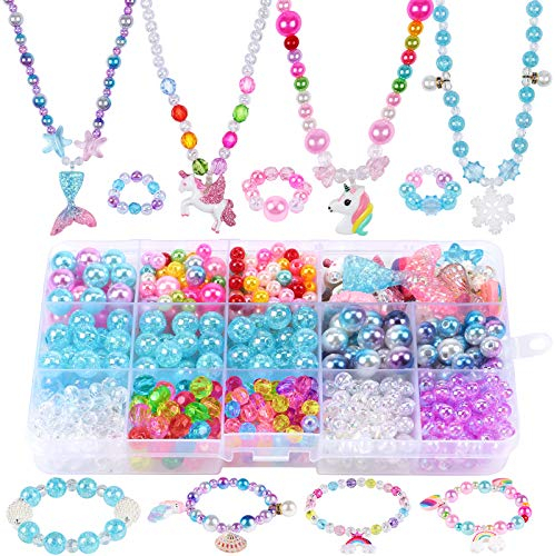 Tacobear Perlen für Armbänder Einhorn Perlen Set zum Auffädeln Kinder Mädchen Schmuck Basteln mit Meerjungfrau Regenbogen Herz Charms Armband Ketten Selber Machen Kindergeburstag Geschenke