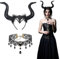 YOLOUP Königin Hörner kopfschmuck 2 Pcs kostüm Horn Haarreifen & Gothic Spitze Halskette Verstellbares Böse Hexenkostüm Damen Cosplay Zubehör für Maskerade Motto Karneval Party