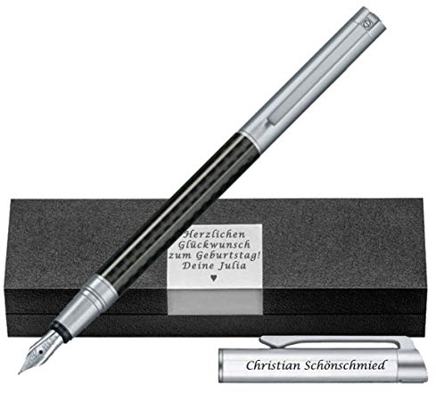 SENATOR - Füller aus Carbon Silber mit Gravur auf Box und Füller inkl. Wunschsymbole CARBON LINE FÜLLHALTER SILBER PS55