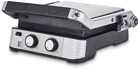 MEISTERKOCH Kontaktgrill 2000 W Sandwichtoaster Tischgrill Antihaftbeschichtung entnehmbare Fettauffangwanne Heizplatten mit verstellbarer Höhe, getrennt regelbar