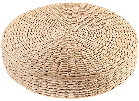 Non-brand Boden Sitzkissen, Runde Pouf Tatami Kissen Handgewebte Stroh Bodenmatte Yoga Meditation Sitzauflage für Wohnzimmer Balkon Gartenparty - 40x40cm