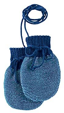 disana STRICK-HANDSCHUHE, 100% Bio-Merinowolle GOTS, IVN Best | mit gestrickter Kordel | Newborn Neugeborene Baby Unisex | Baby Erstausstattung | Made in Germany | Marine-Lagoon