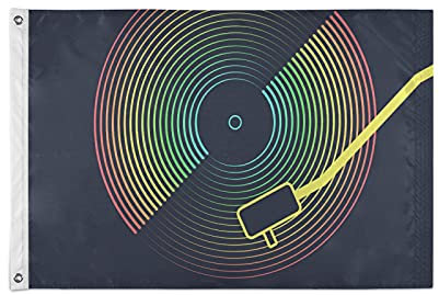 Colorful Vinyl Record CD Player for Music on Dark 3x5 FT Garden House Flag, Polyester Flag with Brass Grommets Seasonal Banner for Home Front Yard Patio Party Outdoor Indoor Decor