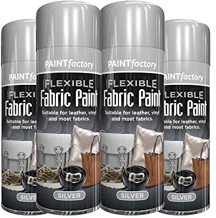 Classic Signature - 4 x Flexible Fabric Silver 200ml Spray Paint Leather Vinyl Textile Clothes Fast Drying