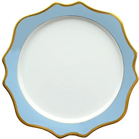 Decor Essentials Cerámica festoneada borde dorado placa de cargador vajilla mesa de fiesta decoración de evento de boda de Navidad (azul/oro)