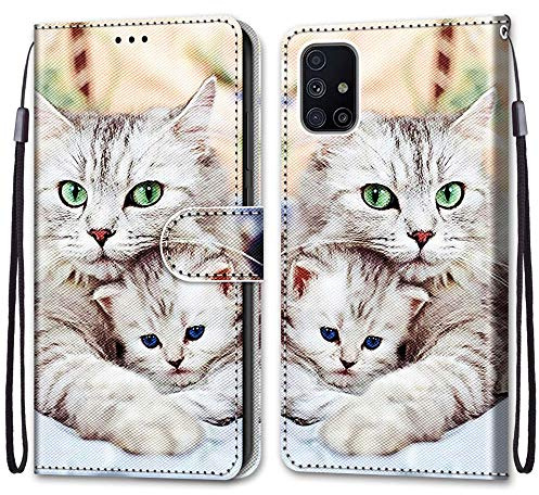 Mo-Somnus Kompatibel mit Samsung Galaxy M51 Hülle, Leder Handyhülle mit Kartenfach Geld Slot Ständer PU Ledertasche Wallet Flip Brieftasche Magnetische Schutzhülle Case Etui (Katzen 2)