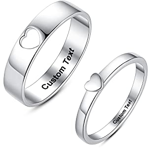 Passende Ringe für Paare Herz Liebe Paar Set Sein und Ihr Ring Frauen Versprechen Männer Frauen Männer Personalisierte gravierte Custom Name Sterling Silber Verlobung Ehering Band Sets (Liebe-3)
