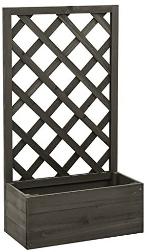 Blumenkasten mit Rankgitter, Pflanzkasten für Kletterpflanzen, Hochbeet Gartenspalier Rankkasten mit Spalier, Blumenkübel für Garten Hof Balkon, Grau 50x25x90 cm Tannenholz