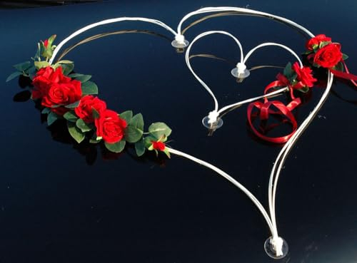 ROMANTISCHE Herzen Autoschmuck Auto Schmuck Braut Paar Rose Deko Dekoration Hochzeit Car Auto Wedding Deko (Maxi rot)