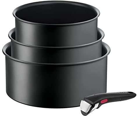 TEFAL Lot de casseroles Ingenio Ultimate L7649453 - 4 pièces, tous types de cuisinières, 16-20 cm, revêtement antiadhésif, poignée amovible, répartition uniforme de la chaleur, noir