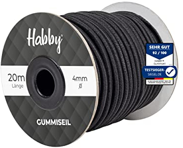 Habby Accessories Spanngummi für Planen, Expanderseil, Gummiseil für Anhängerplane, Planenseil, Bungee Cord, Spannseil, Hochelastisches Seil, Schwarz, (20m), Ø 4mm