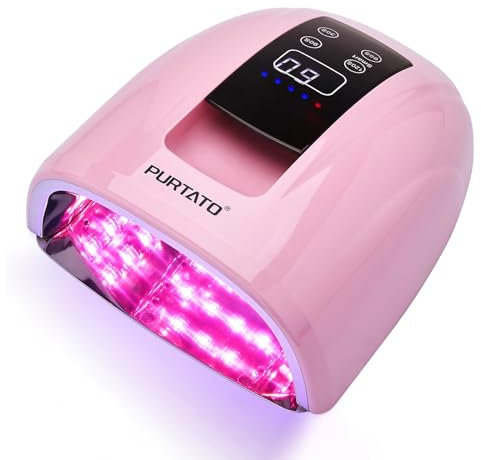 Purtato Professional Salon Rechargeable 90W UV LED Cordless Nail Lamp,45 lamp Beads Long Battery Life,Removable Stainless Steel Bottom, No Black Hands Nail Dryer (Pink)
