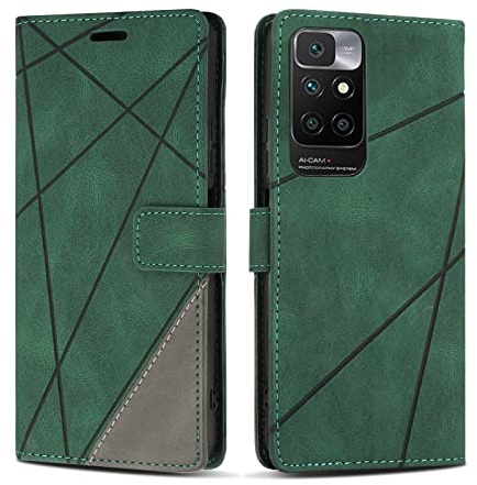 SONWO Hülle für Xiaomi Redmi 10 (2021/2022), Premium PU Leder Handyhülle Flip Case Wallet Silikon Schutzhülle Klapphülle für Xiaomi Redmi 10 (2021/2022), Grün
