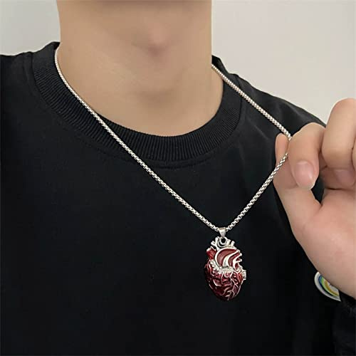Wendalern Heart Locket Necklace Red Heart Shaped Pendant Necklace Personality Magnetic Love Heart Necklace Silver Long Box Chain Necklace Y2k Jewelry for Women Girls