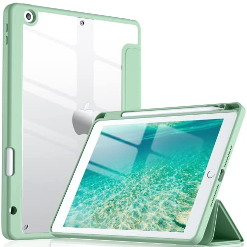 Vobafe Transparentes Hülle für iPad 9 8 7 Generation 10,2 Zoll (2021/2020/2019 Modell) mit Stifthalter, Stoßfeste Schutzhülle mit Klare Rückseitenschale, Minzgrün