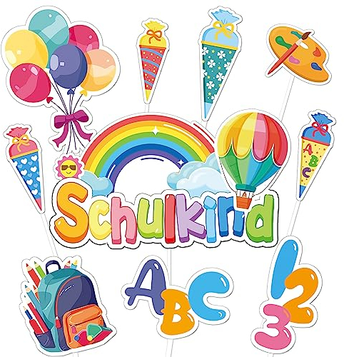 Tortendeko Einschulung, 22 Stück kuchendeko Schulanfang, Schulkind Tortendeko, Zuckertüte Cake Topper ABC 123 Tortenaufsätze Torten Cupcake Muffin Deko für Schulkind 2025 Junge Mädchen Geschenk